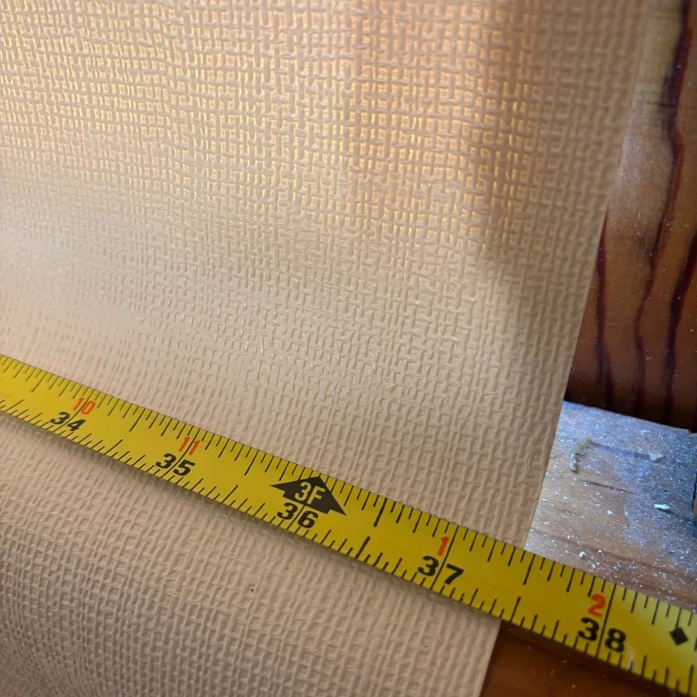 Vintage Cream Textured Roller Window Shade Scalloped Trim Wood Pull 37x70 in